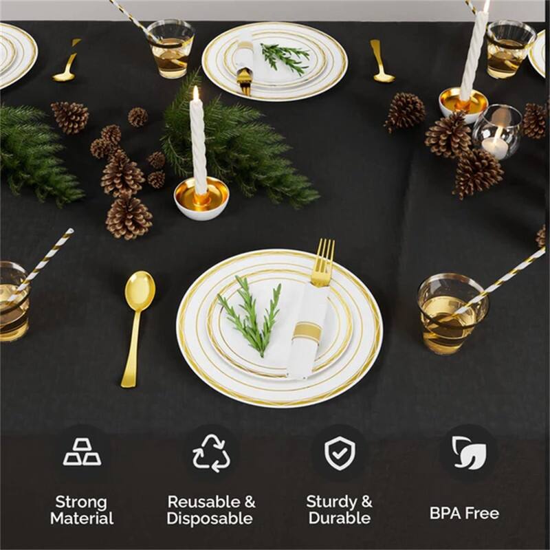 800 Pieces Gold Pre Rolled Napkins Disposable Dinnerware Set