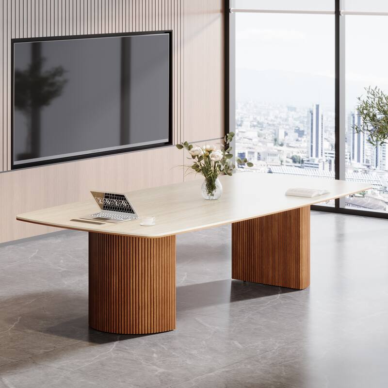 6.56 ft Conference Table, Large Rectangle Meeting Seminar Table - Beige Brown