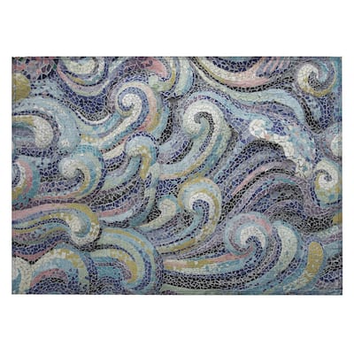 Indoor/ Outdoor Surfside Mosaic Waves Washable Rug New