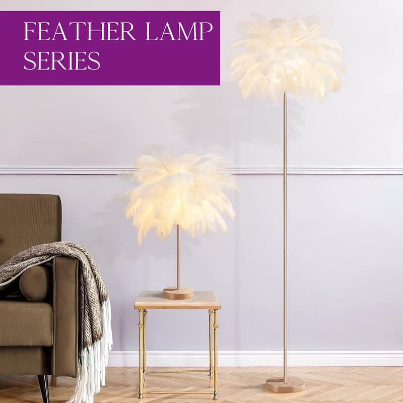 63 Inch Feather Tripod Floor Lamp With Bulbs