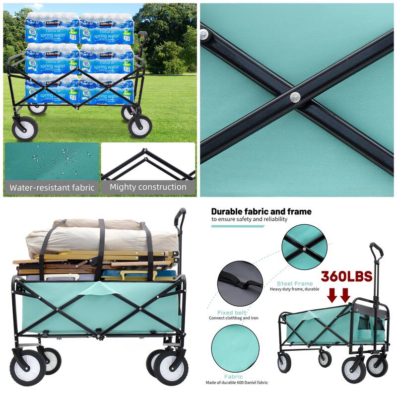 Foldable Wagon Cart with Straps & All-Terrain Wheels, 360lb Capacity