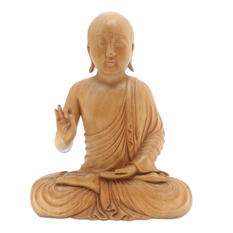 Wood statuette, 'Karana Mudra Buddha'