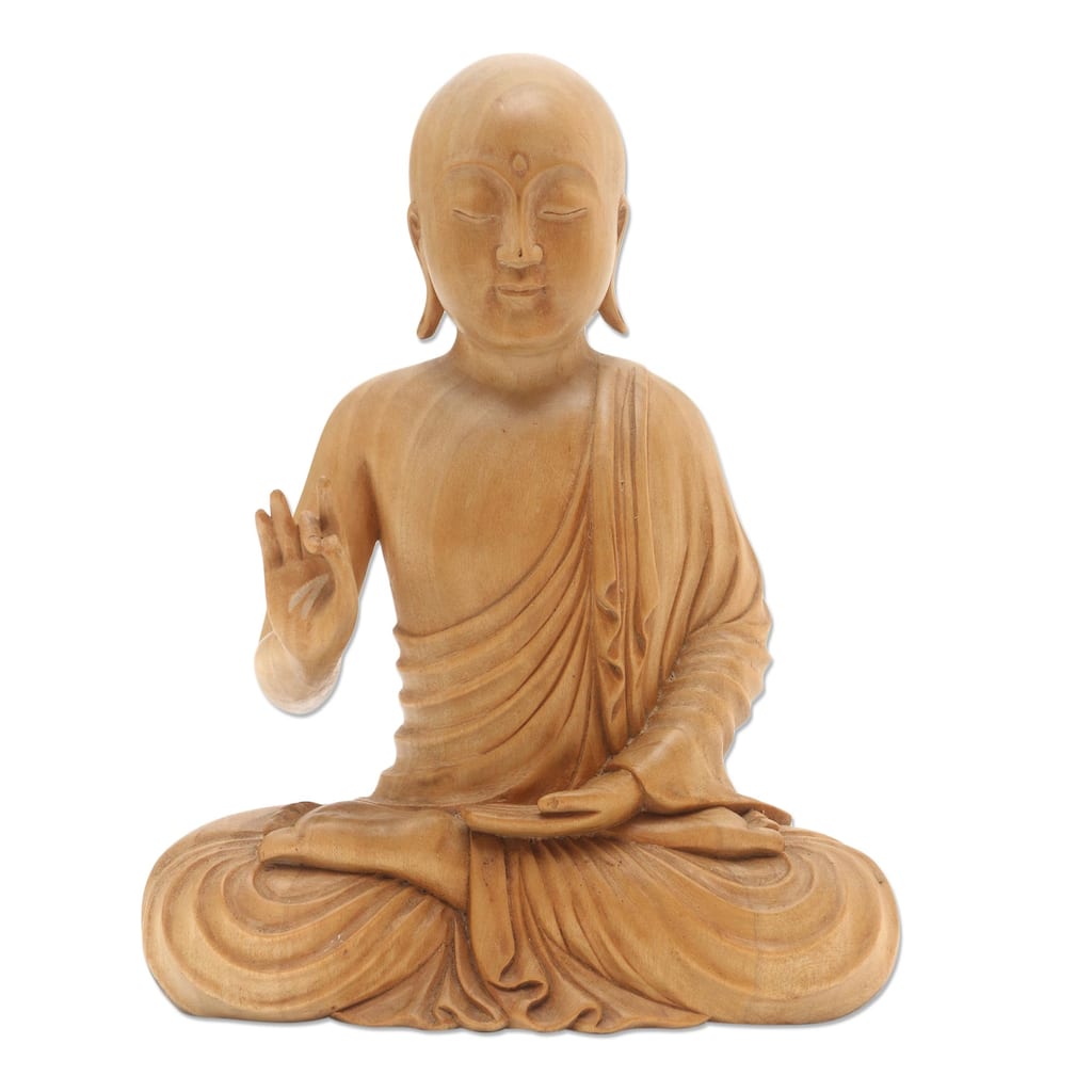 Wood statuette, 'Karana Mudra Buddha'