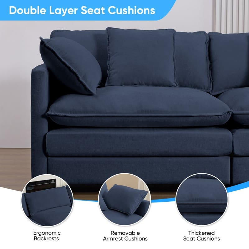 Mixoy 113''L-Shaped Modular Sectional Sofa,Modern Chenille 4-Seater Cloud Couch with Ottoman and Thickened Cushion