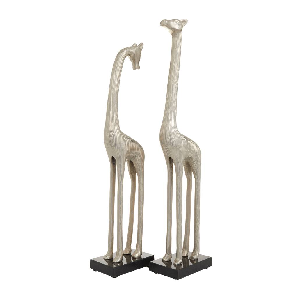Aluminum Metal Giraffe Sculpture - Set of 2 Silver - Roche River Decor - 4"W x 6"L x 27"H