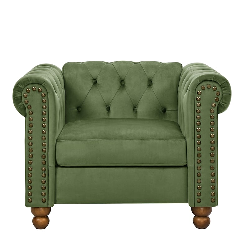 Classic Traditional Living Room Upholstered Sofa with high-tech Fabric Surface/ Chesterfield Tufted Fabric Sofa Couch - Green