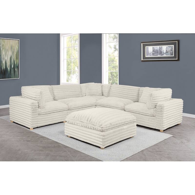 Best Quality Furniture 4-Piece Section Corduroy Modular - Beige with 2 Corner Chairs and 1 Ottoman