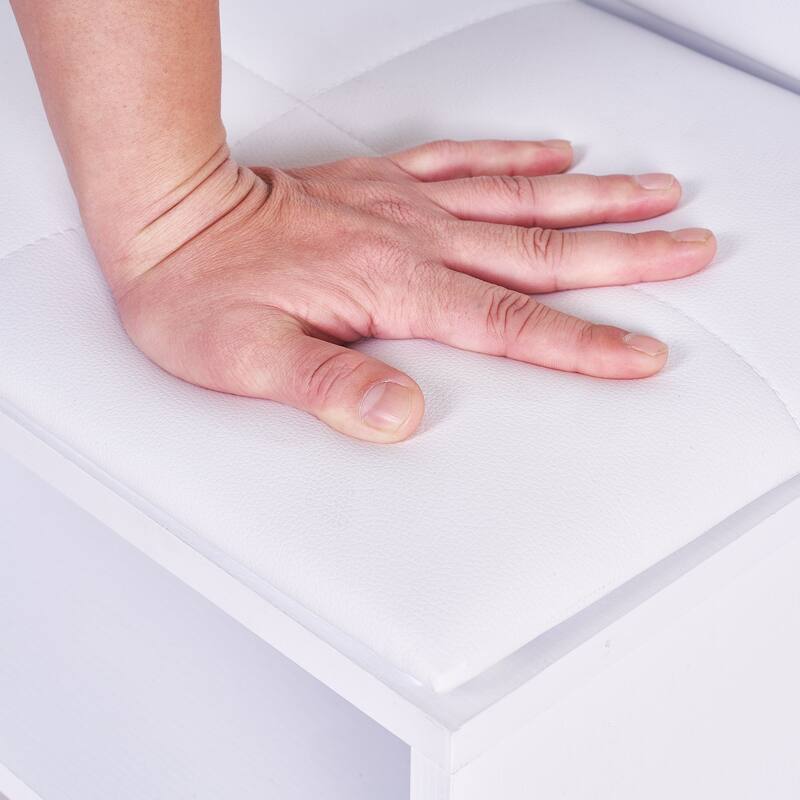 Javlergo L-Shaped Entryway Bench with Shoe Storage PU Cushion & Magnetic Shutter Door Hall Bench with Gold Legs for Living Room