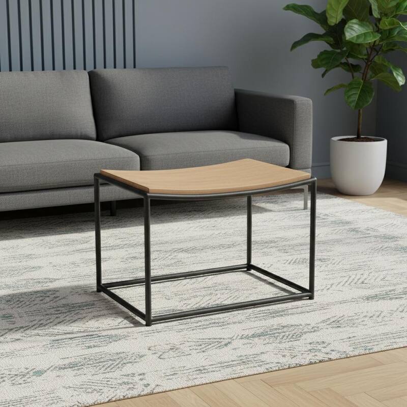 HomeRoots 23" Natural and Black Solid Wood and Metal Footstool - Brown - 23.25 in. x 17.00 in. x 16.00 in.