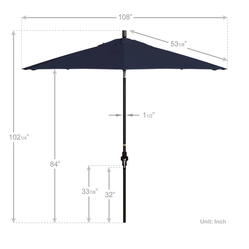 California Umbrella 9' Rd Golden State Series Patio Umbrella Bronze Aluminum Frame Crank Lift Collar Tilt Pacifica Pacific Blue