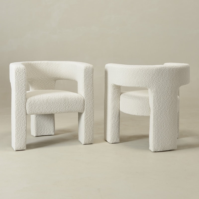 KINWELL 28" Wide Boucle Upholstered Square Armchair (Set of 2)