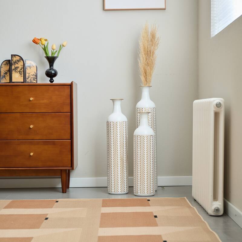 Floor metal vase modern decoration home white metal vase 3-piece set gorgeous home decoration large glazed metal vase
