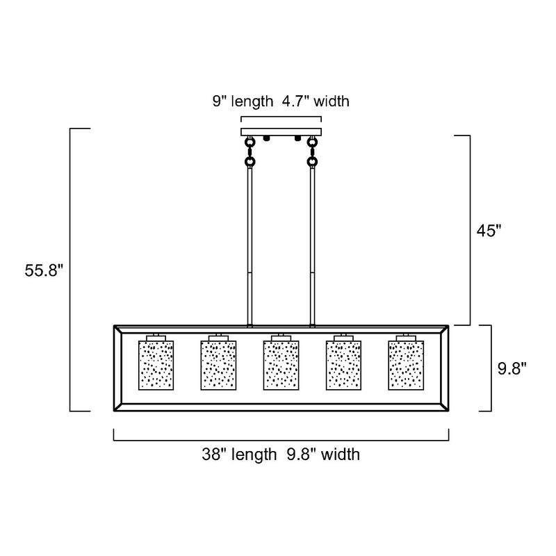 5-Light Matte Black and Gold Rectangular Kitchen Island Light with Glass Shades