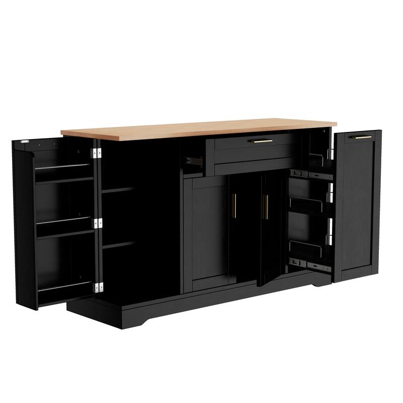 Modern Sideboard Kitchen Island with Drawer & Pull-Out Rack, Buffet Cabinet Storage Cabinet for Dining Room & Entryway