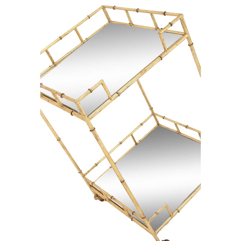 Metal Rolling 2 Mirrored Shelves Bar Cart - Gold - Roche River Decor - 18"Wx18"Lx30"H