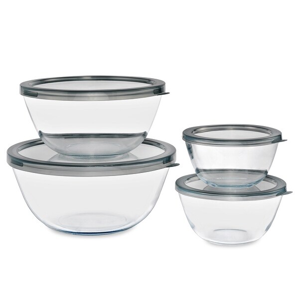 Sorbus 4-Piece Glass Bowl Set with Airtight Plastic Lids, Nesting