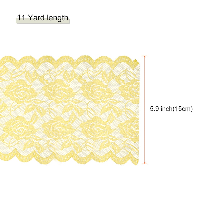 6 Inch Wide 11 Yard Lace Ribbon Floral Pattern Lace Trim Ribbon - Yellow