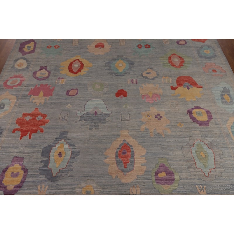 Vegetable Dye Oushak Turkish Large Area Rug Handmade Wool Carpet - 12'5"x 14'9"