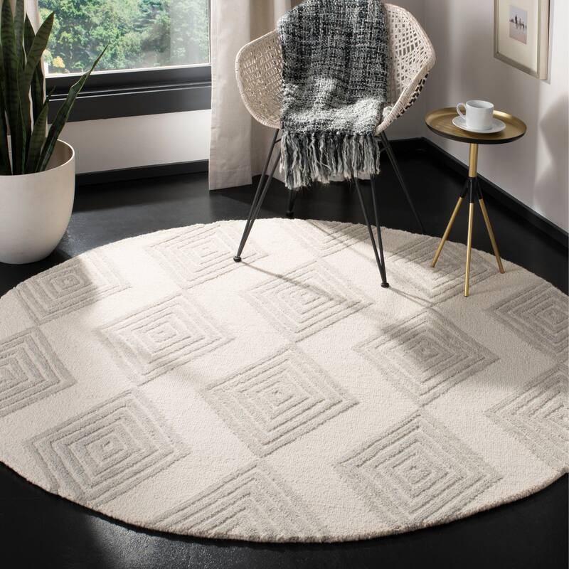 SAFAVIEH Handmade Blossom Miraldine Modern Floral Wool Rug - 6' Round - Ivory/Silver