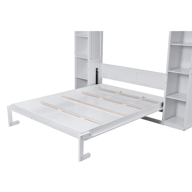 Queen Size Murphy Bed Wall Bed with Shelves and LED Lights