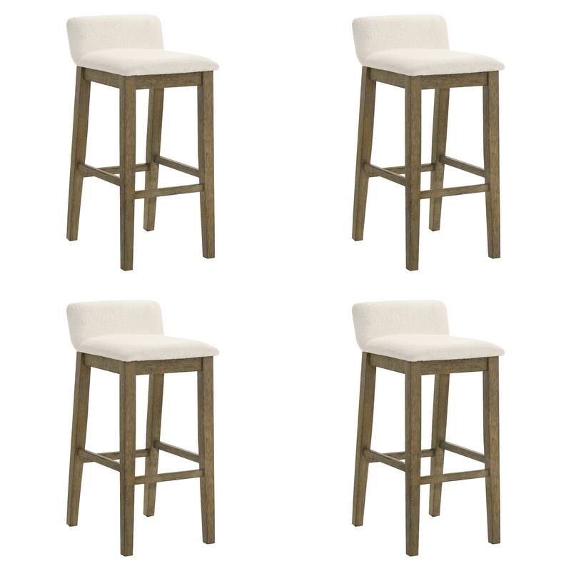 Annikah Low-Back Boucle Bar Stool, Counter Height Kitchen Barstool with Wood Legs - Set of 4 - Putty Brown - Bar Height