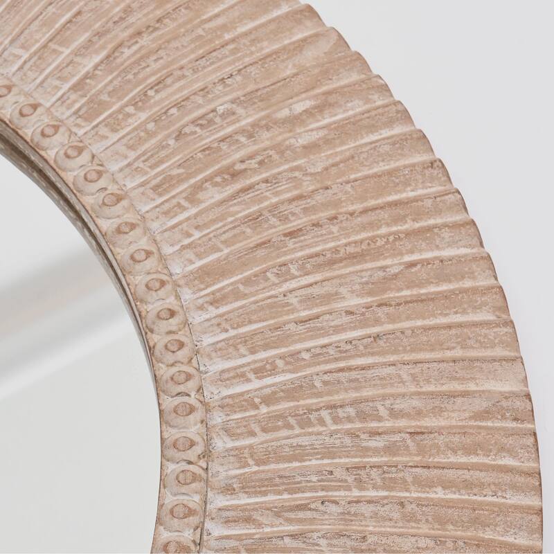 Rustic Farmhouse Handcarved Wooden Hanging Wall Mirror - Decorative Accent - Antique Brown+White