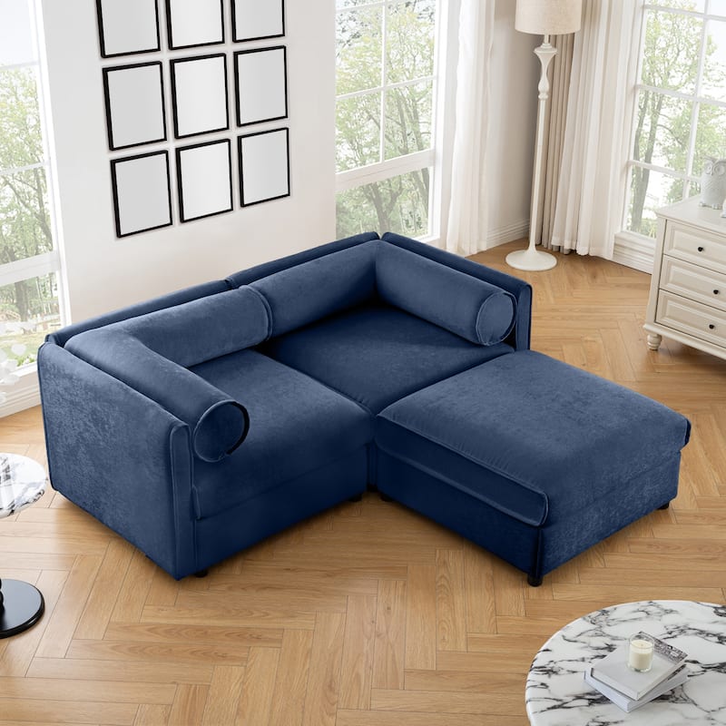 Modern 2-Seater Storage Loveseat with 1 Ottoman