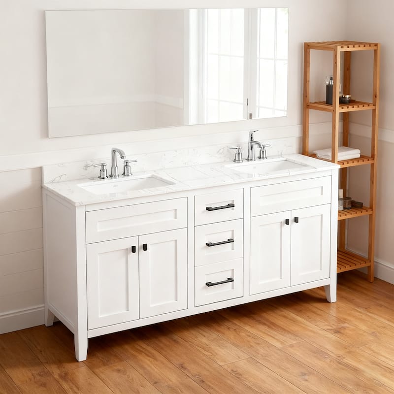 Nephelily 60 inch Bathoom Vanity With Quartz Top Double Sinks, Easy-to-Install