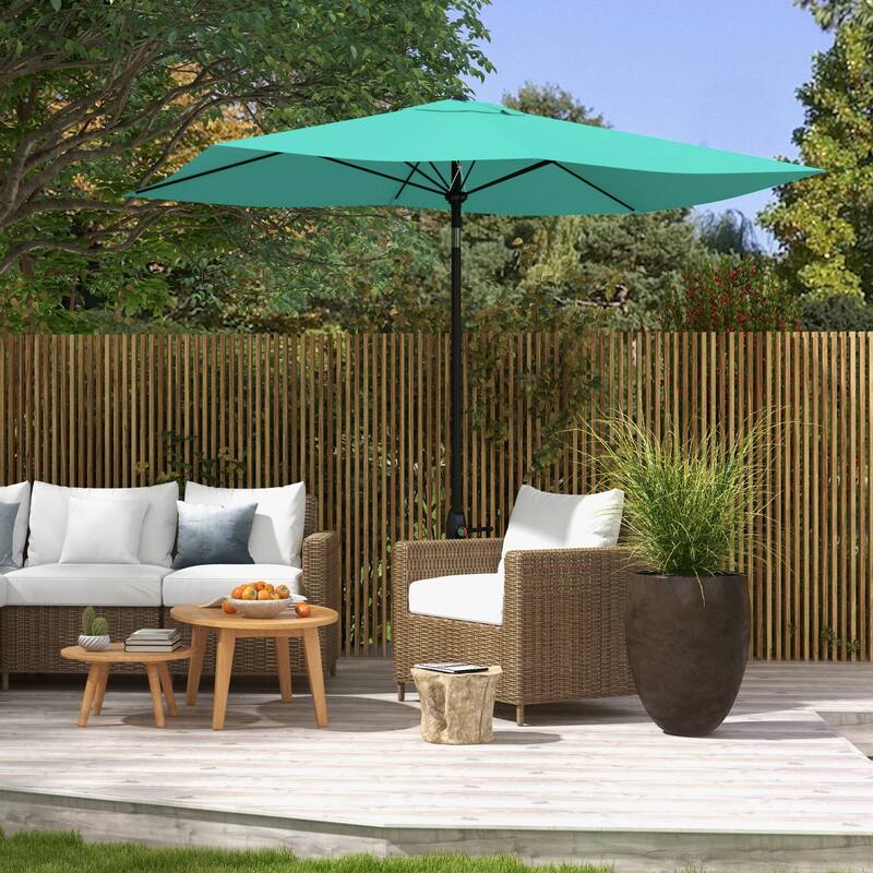 Rectangular Market Umbrella, Patio Outdoor Table Umbrella with Crank and Push Button Tilt, for Garden Backyard Pool Blue Teal