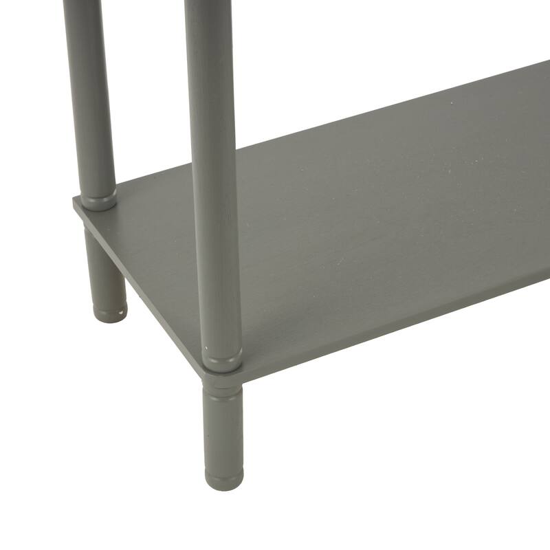 Gray Wood Handmade 2 Drawer Living Room Console Table with Black Handle and Ribbed Front