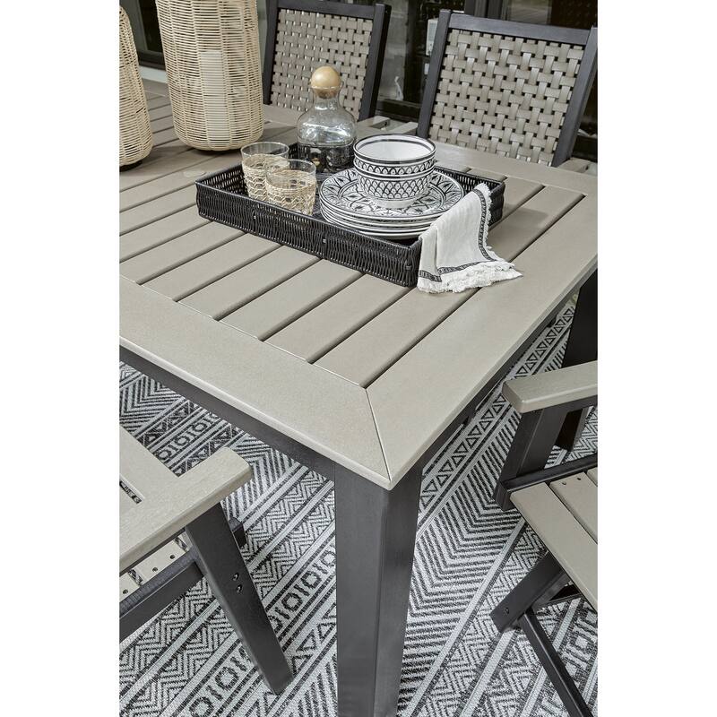 Signature Design by Ashley Mount Valley Black/Beige Outdoor Dining Table with Umbrella Option - 72"W x 42"D x 29"H