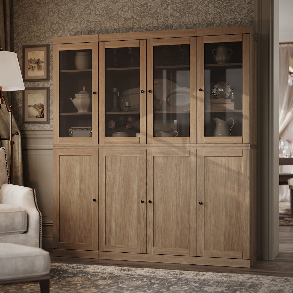 Palace Imports 100% Solid European Oak Hardwood Modular China Cabinet with Shaker and Tinted Glass Doors - 64" Wide, 71.5" Tall