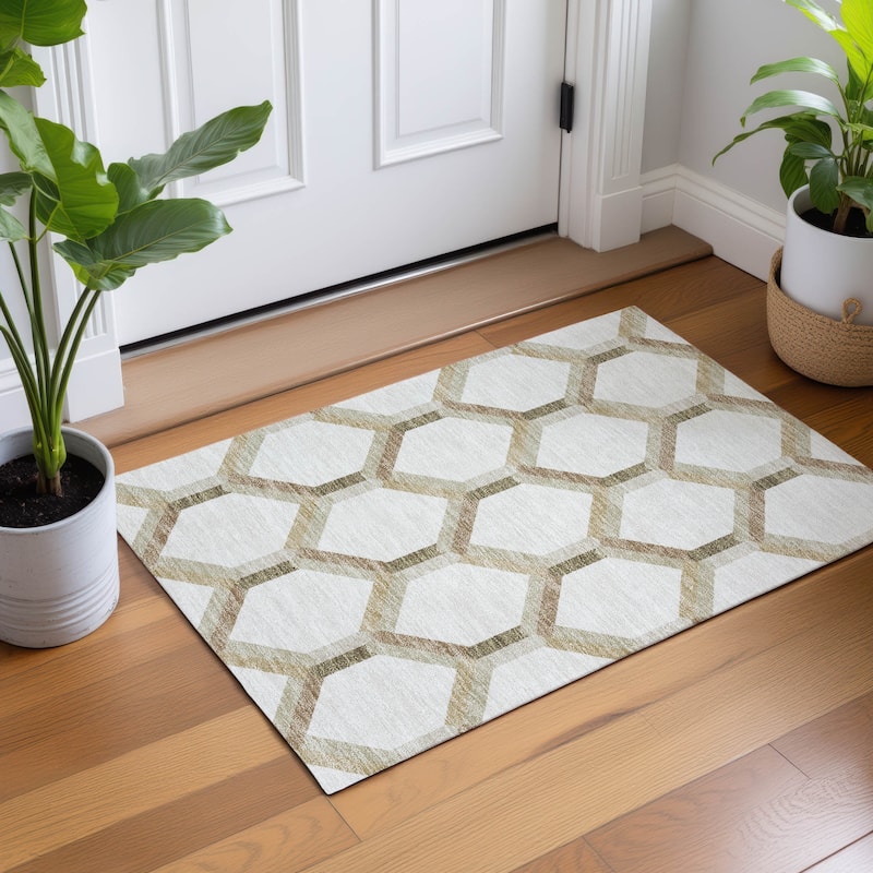 Machine Washable Indoor/ Outdoor Modern Trellis Chantille Rug