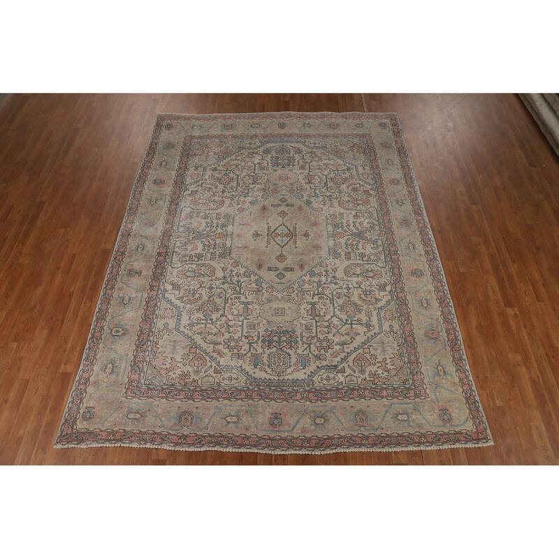 Geometric Tabriz Persian Area Rug Oriental Hand-Knotted Wool Carpet - 8'0"x 10'6"