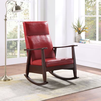 Raina Red PU & Espresso Finish Rocking Chair