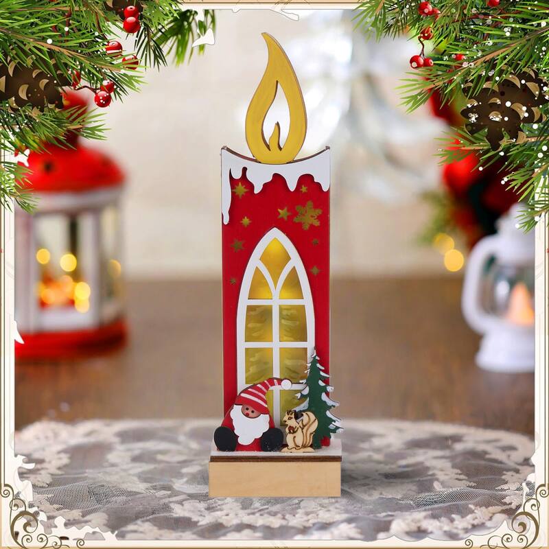Merry Christmas Wooden Candle Light-Up Decor - Festive Seasonal Home Ornament - 1.96'H X 3.54'W X 12.44'D