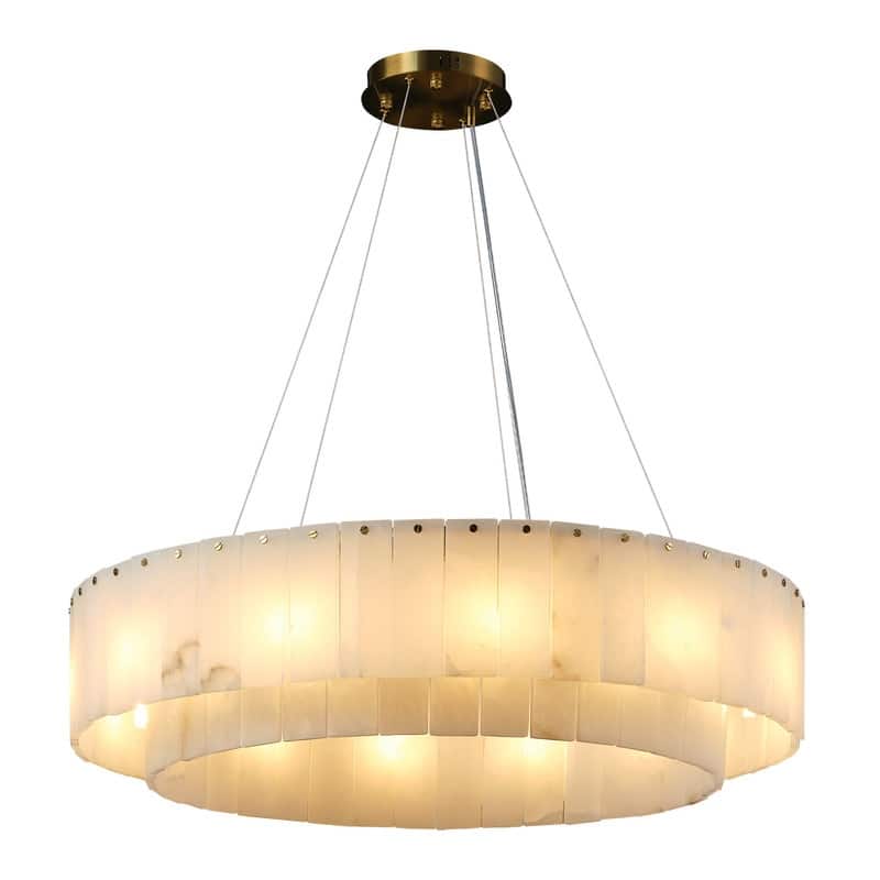 KAYLA 54in 14-Light White Alabaster Adjustable Chandelier