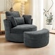 preview thumbnail 3 of 198, 41" W Oversized Accent Barrel Swivel Chair with Moon Storage Ottoman Set of Chair with Ottoman - Gray Chenille/Corduroy Pillows