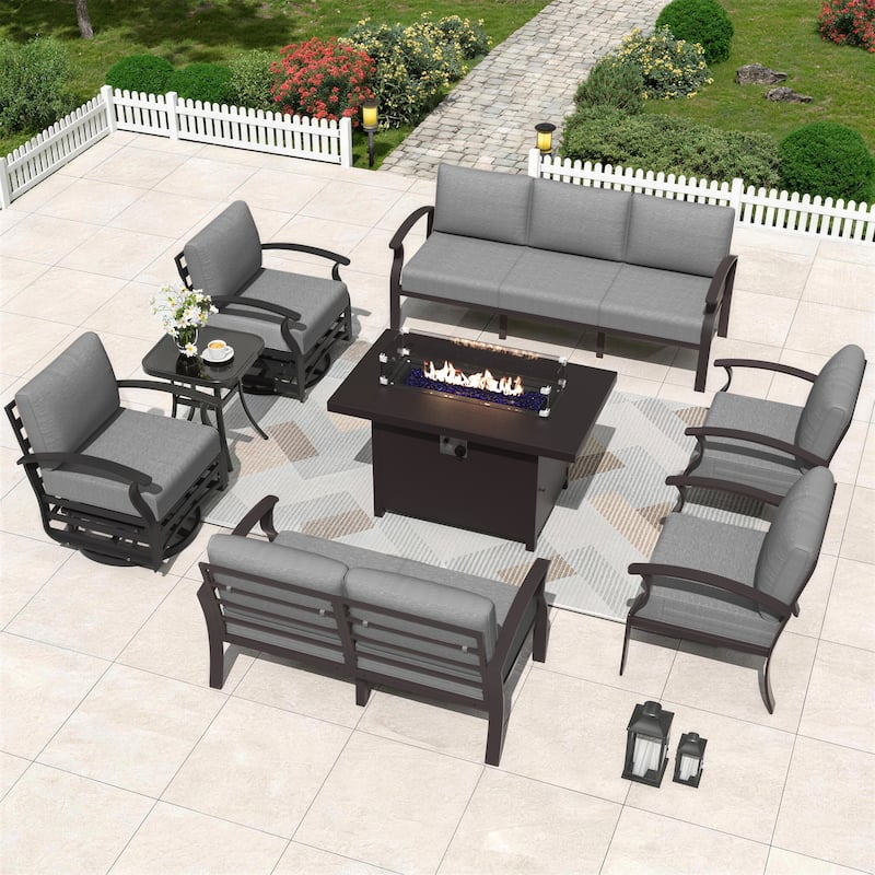 Kullavik Aluminum Outdoor Patio Furniture with Curved Armrests & Firepit Table
