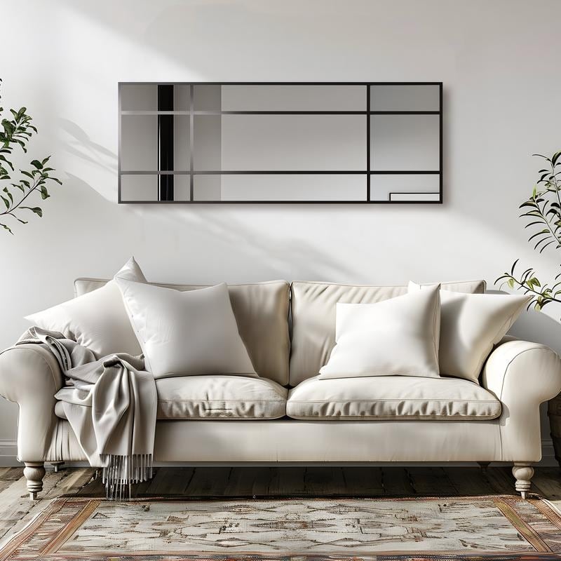 Iron Metal Frame Rectangular Windowpane Wall Mirror Farmhouse Rustic Elegant Decor for Living Room Bedroom Bathroom Entryway