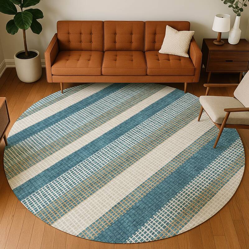 Machine Washable Indoor/ Outdoor Cabana Stripe Chantille Rug