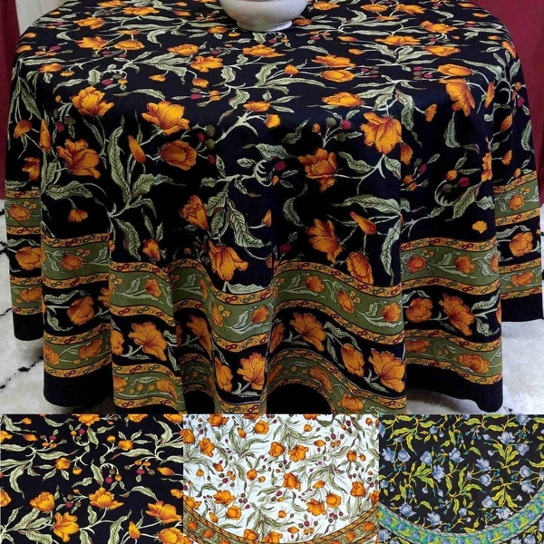 Beautiful Handmade 100% Cotton French Floral Print Tablecloth 60 inches & 72 Inch & 90 Inch Round