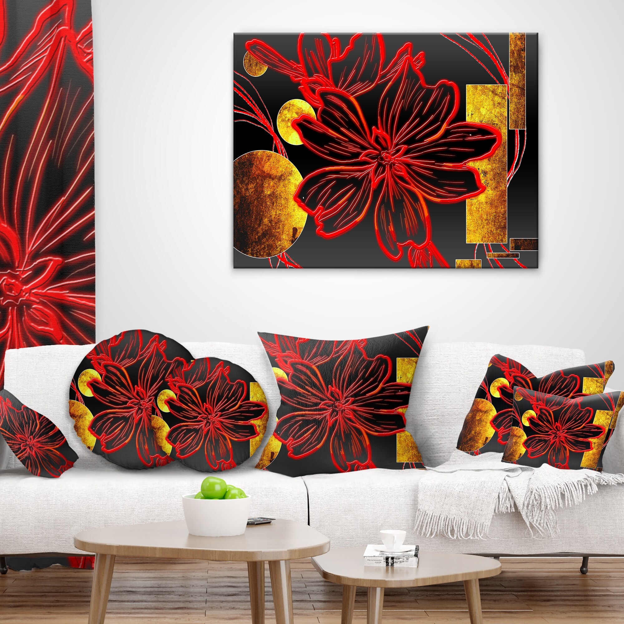 Designart 'Abstract Red Flower ' Modern Flower Canvas Wall Artwork Print