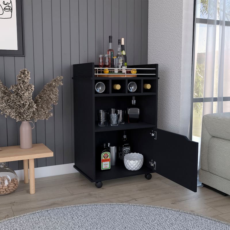 Bar Cart with 2 Open Shelves 4 Cubbies and Cabinet