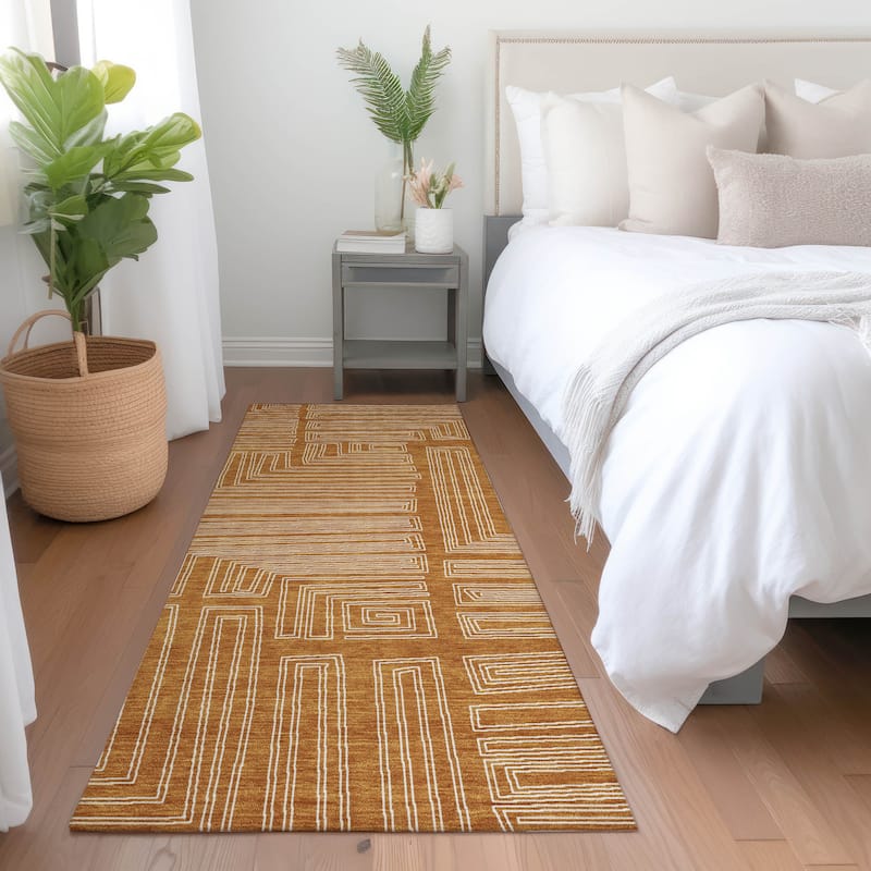Machine Washable Indoor/ Outdoor Contemporary Stack Chantille Rug - Paprika - 2'3" x 7'6"