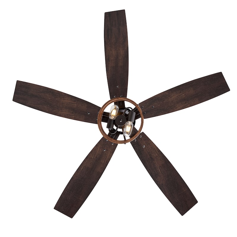 52-inch Farmhouse Ceiling Fan with Light and Remote-5 Reversible Blades