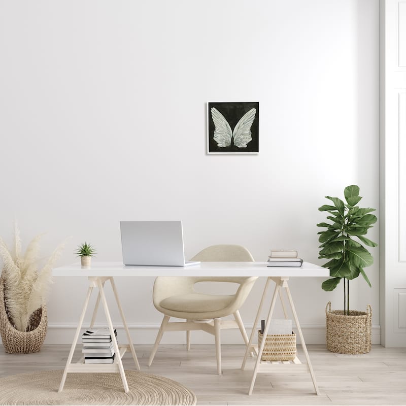 Stupell Off-White Angel Wings White Feathers over Black Framed Wall Art - Grey
