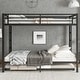 preview thumbnail 1 of 10, Black Metal Queen Over Queen Bunk Bed Frame with Trundle, 2 Side Ladders and Guardrails for Kids Teens Black - Queen
