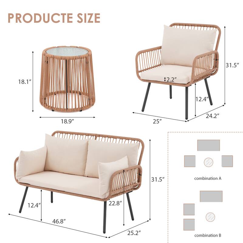 Outdoor 4 Piece Metal Patio Conversation Furniture Set Sofa