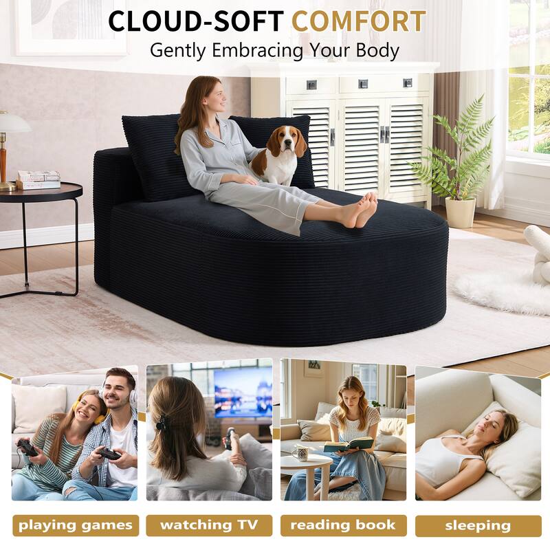 Roomfitters 67.5" Extra-Wide Chaise Lounge, Corduroy Boneless Sleeper Sofa with 46" Seat